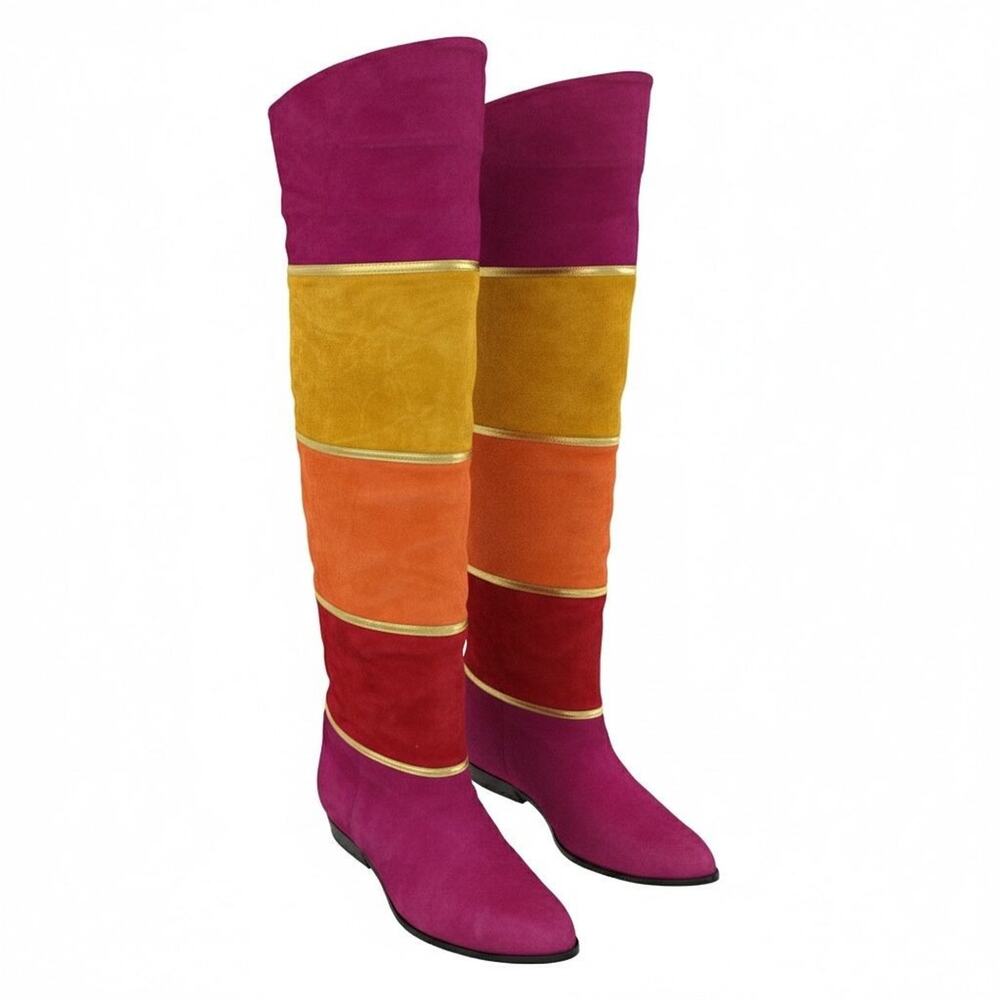 Women's Colorblock Over-the-Knee Boots - Magenta, Yellow, Orange, Red